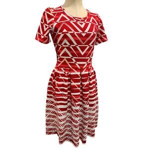 Medium LulaRoe Amelia Dress Pockets Red White
